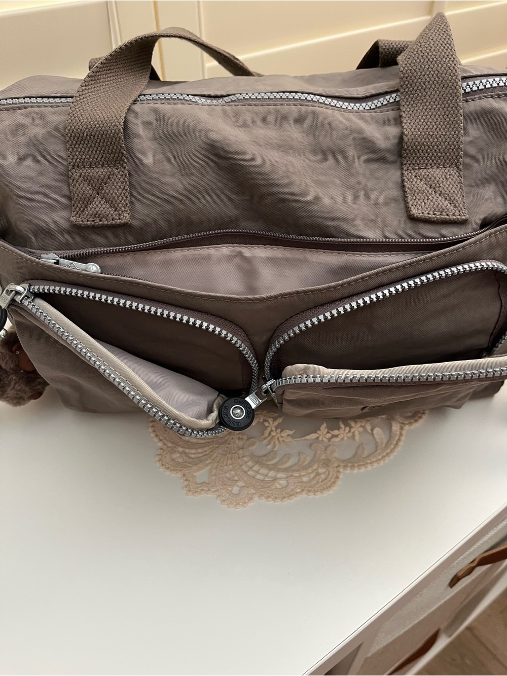 Kipling Cyrene Nylon Taupe Crossbody Satchel - Picture 5 of 12
